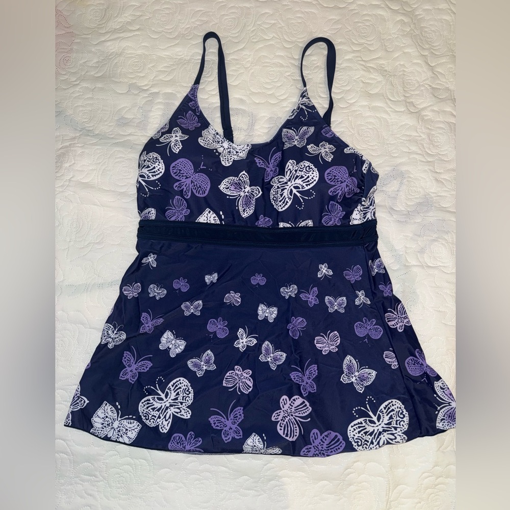 Navy Butterfly Print Tankini Swim Top and Shorts - Picture 5 of 7